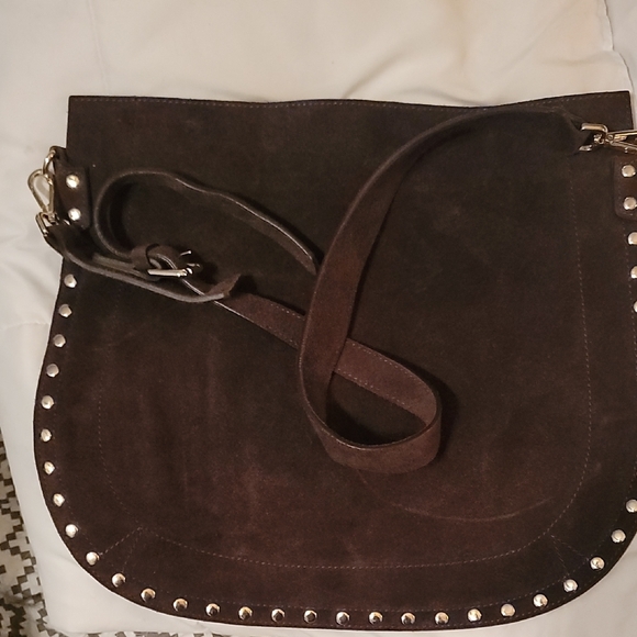 Chic Brown Suede Shoulder Bag with Gold Accents - Picture 3 of 4